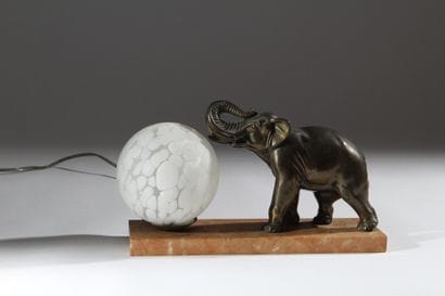 Desk lamp consisting of a painted glass globe...
