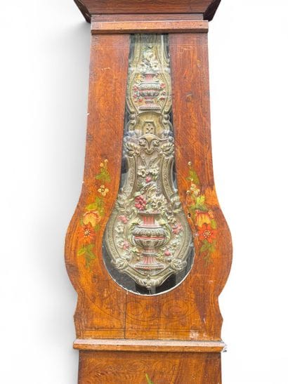 Grande horloge comtoise en bois naturel de...