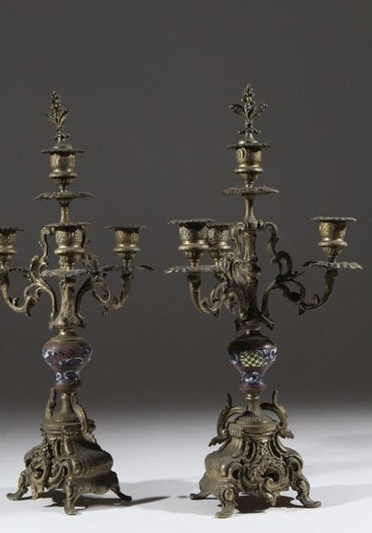 Pair of five-light candelabra in gilded bronze...