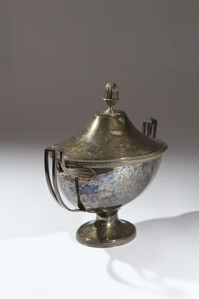 Large bowl with two silver plated metal handles,...