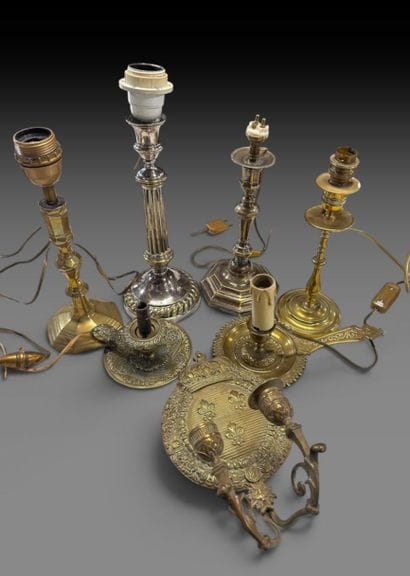 A set of six bronze or brass candlesticks...