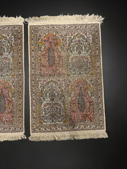 Paire de carpettes en velours de soie à décor...