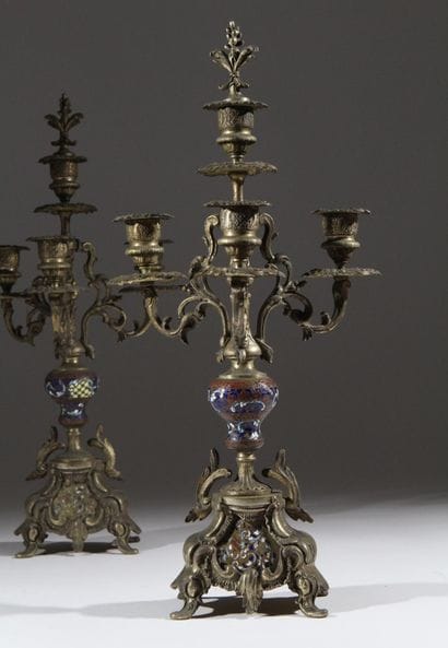 Pair of five-light candelabra in gilded bronze...