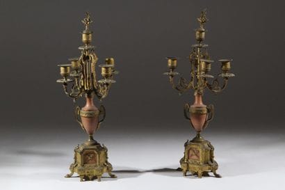 Pair of marble and gilded bronze candelabra...