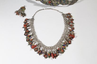 Set of ethnic jewelry made of silver-plated...