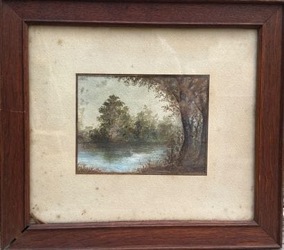 ECOLE FRANCAISE du XIXème,
Bord de fleuve.
Dessin...