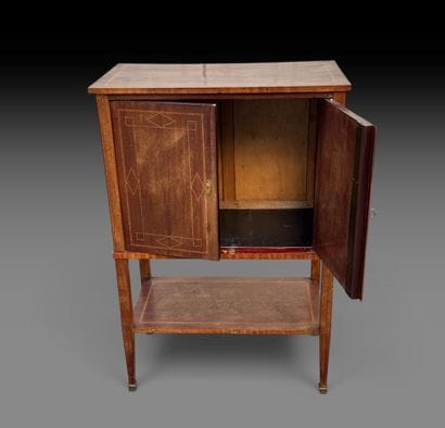 Small, counter-height cabinet made of solid...