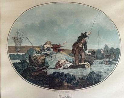 Réunion de deux gravures en couleurs, encadrées...