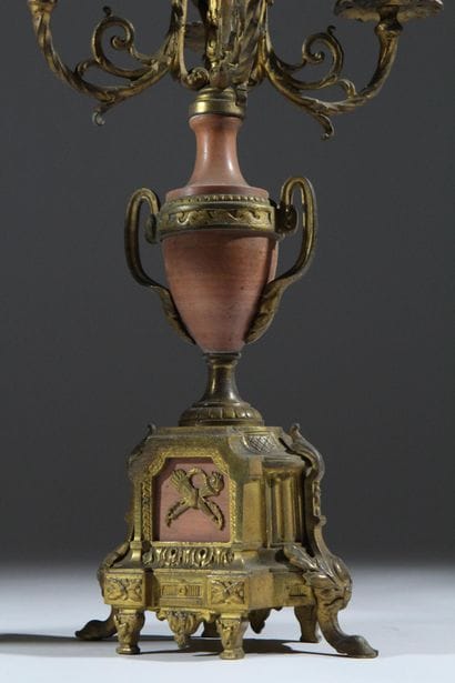 Pair of marble and gilded bronze candelabra...