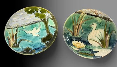 Pair of decorative plates made of polychrome...