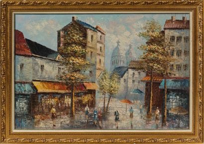 ECOLE MODERNE du XXème,
Scène de ville.
Huile...