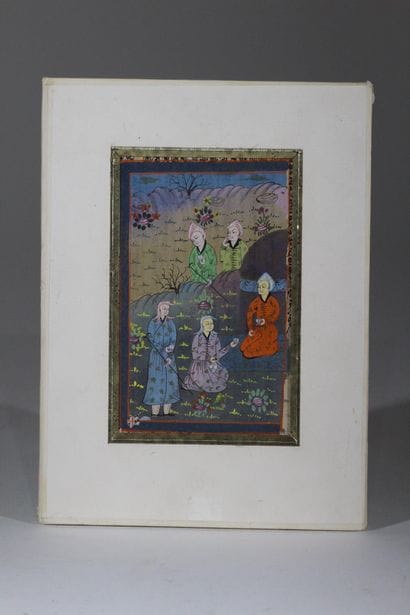 Iran - Qajar
Musiciennes au bord d'une rivière.
Gouache...