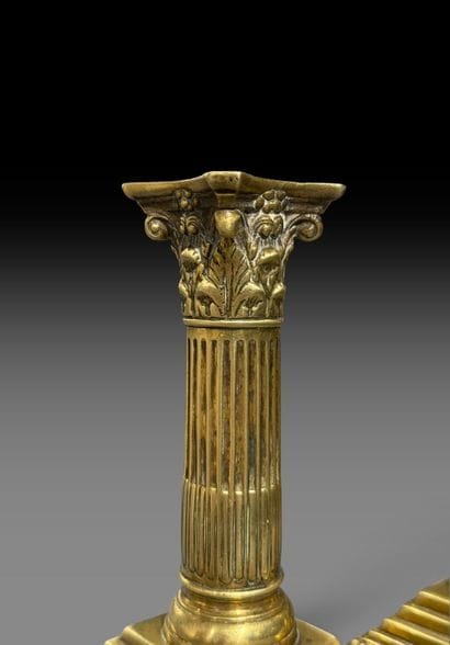 Pair of gilded, chiseled bronze candlesticks...