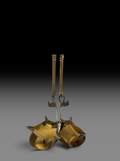 FRANCE - 19th century 
Pair of brass oil...