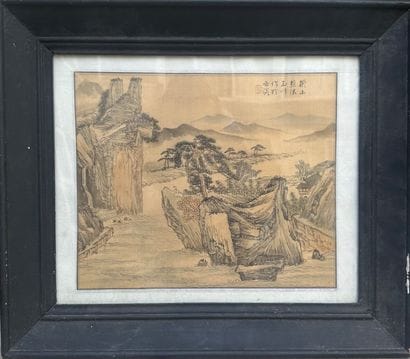 CHINE - XXème
Paysage à la falaise.
Papier...
