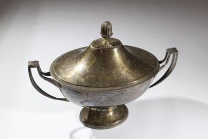 Large bowl with two silver plated metal handles,...