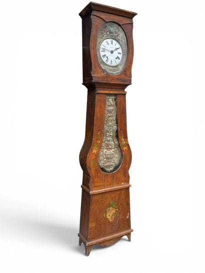 Grande horloge comtoise en bois naturel de...