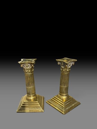 Pair of gilded, chiseled bronze candlesticks...