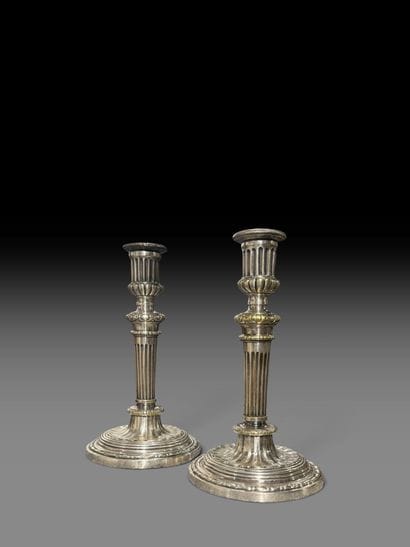 Pair of silver-plated bronze candlesticks...