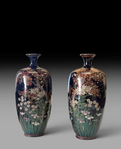 JAPAN - 20th century
Pair of cloisonné enamel...