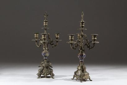 Pair of five-light candelabra in gilded bronze...