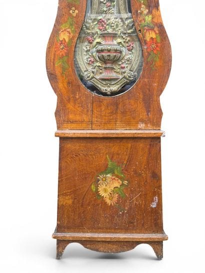 Grande horloge comtoise en bois naturel de...