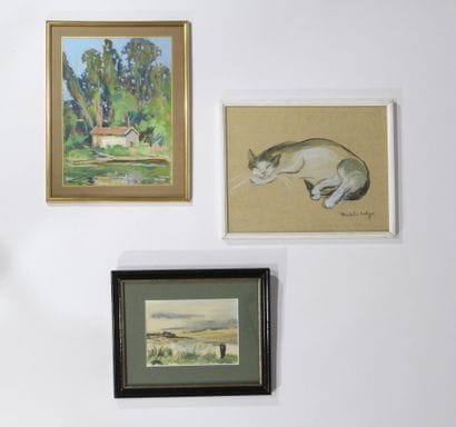Réunion de trois aquarelles : 
- Nadine LALYS...