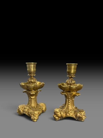 ITALY, 19th century 
Pair of chiseled bronze...