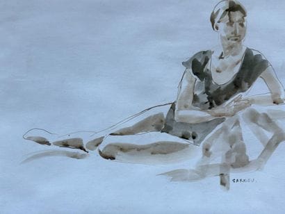 ÉCOLE MODERNE
Etude d'une jeune femme alanguie
Aquarelle...