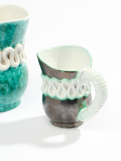SAINTE-RADEGONDE 
A pair of turquoise-glazed...