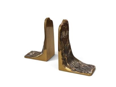 Pair of patinated bronze bookends with abstract...