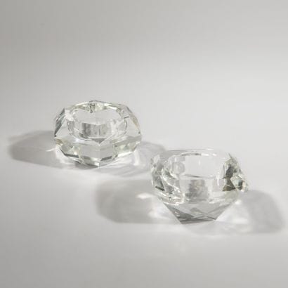 Pair of octagonal cut crystal faceted salerons.
Work...