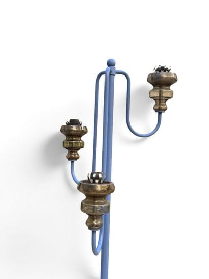 Three-light floor lamp made of blue-lacquered...
