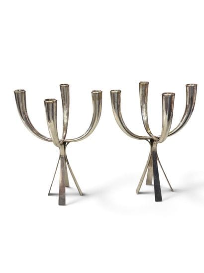 ITALIAN WORK 
Pair of modernist silver plated...