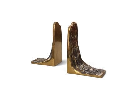 Pair of patinated bronze bookends with abstract...