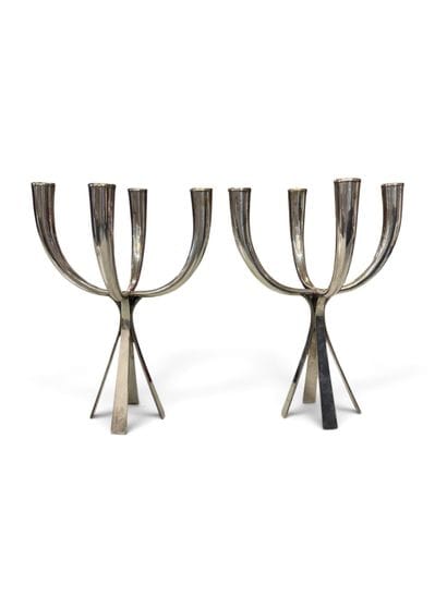 ITALIAN WORK 
Pair of modernist silver plated...