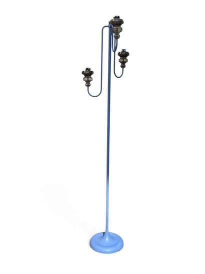 Three-light floor lamp made of blue-lacquered...
