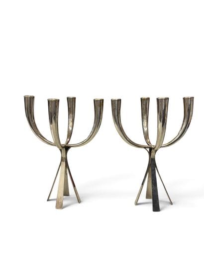 ITALIAN WORK 
Pair of modernist silver plated...