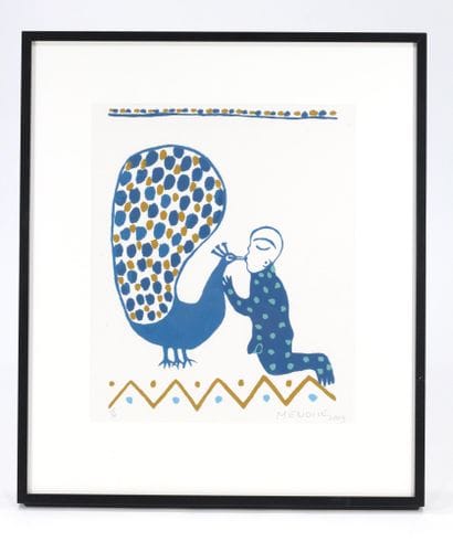 Manuel MENDIVE (b. 1944) L'enfant et le Paon...