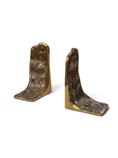 Pair of patinated bronze bookends with abstract...
