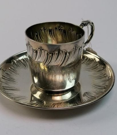 Silver cup and saucer 1st title Minerva punch,...