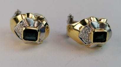 Pair of ear clips decorated with blue stones...