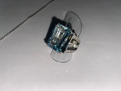 Aquamarine and diamonds set in white gold...
