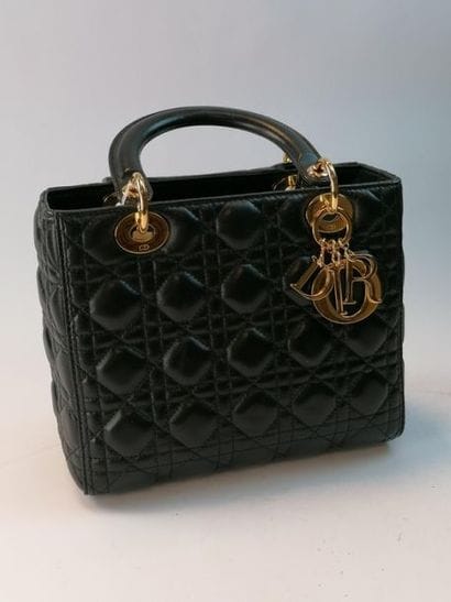Christian DIOR- Black leather bag model Lady...