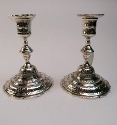 Pair of toilet candlesticks in silver plated...