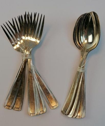 6 silver-plated metal cutlery, model filet...