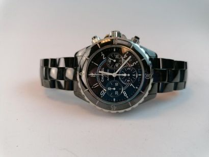 CHANEL - Ceramic chronograph watch with folding...