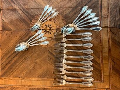 Set of silver cutlery including 10 forks,...