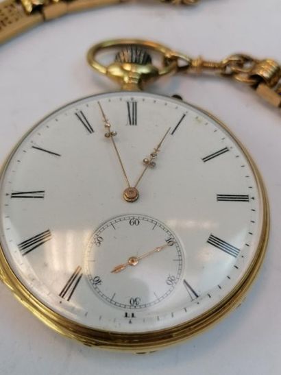 Yellow gold gusset watch with gold chain...