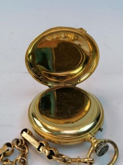 Yellow gold gusset watch with gold chain...
